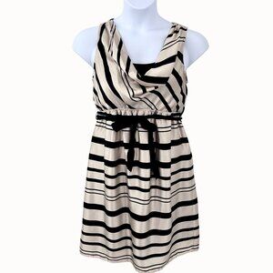 MOTHERHOOD MATERNITY SLEEVELESS BLACK & CREAM STRIPED COWL NECK DRESS - M